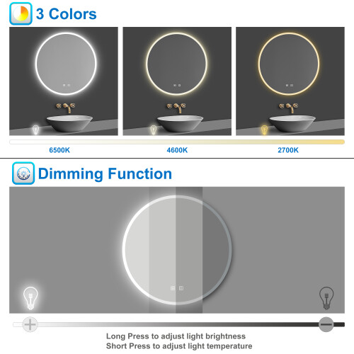 600mm Bluetooth LED Round Mirror Anti-Fog Adjustable 3-Colour Mode 1