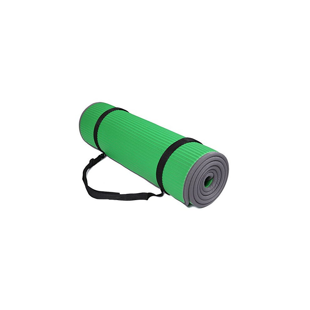 BalanceFrom All-Purpose 2/5-Inch 10mm Extra Thick High Density Anti-Slip Exercise Pilates Yoga Mat with Carrying Strap Green