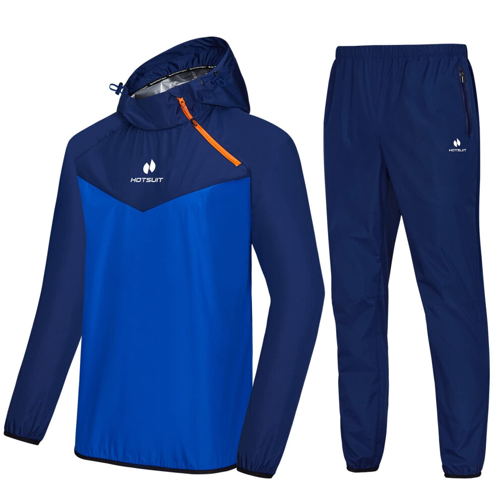 Combinaison de sudation HOTSUIT pour homme, veste de sudation, pantalon de sport, surv   tement de sudation, bleu marine, taille XXL