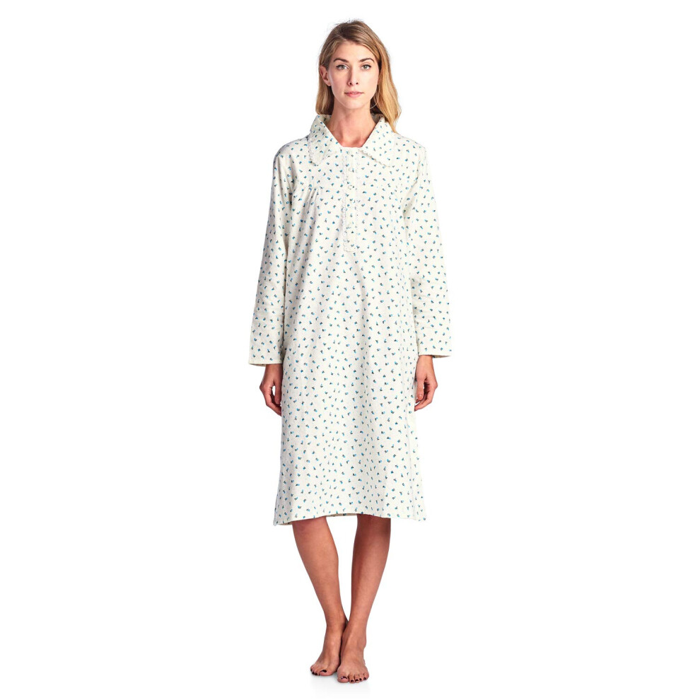 Chemise de nuit d   contract   e en flanelle     manches longues et imprim    floral pour femme - Jaune et bleu - 3XL