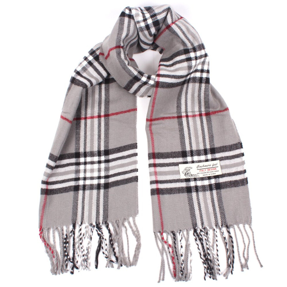 Plaid Cashmere Feel Klassisch Weich Luxuri?S Winter Schal F?R M?Nner Frauen Grau-image