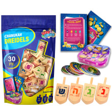 30 Medium Wood Dreidels - Classic Chanukah Spinning Draidel Game Gift and Prize - Bulk Value Pack - af Izzy N Dizzy