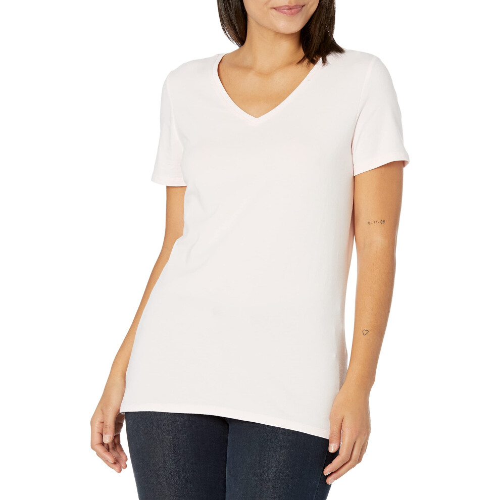 Amazon Essentials Women's Classic-Fit Short-Sleeve V-Neck T-Shirt  Pack of 2  Light Pink/Light Grey Heather  X-Large