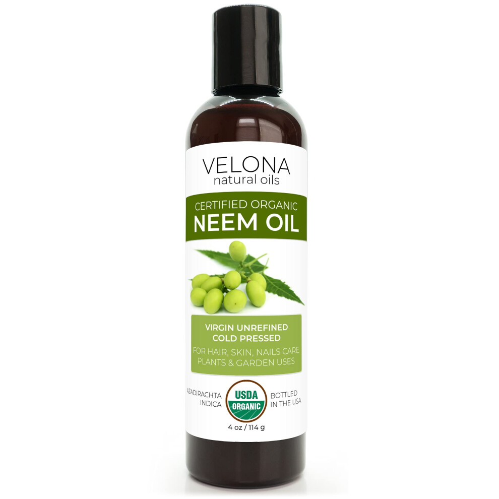 Velona Neem Oil Usda Certified Organic - 4 Oz 100% Pure And Natural Carrier Oil Virgin Unrefined Cold Pressed Hair Body And Skin Care Use Today