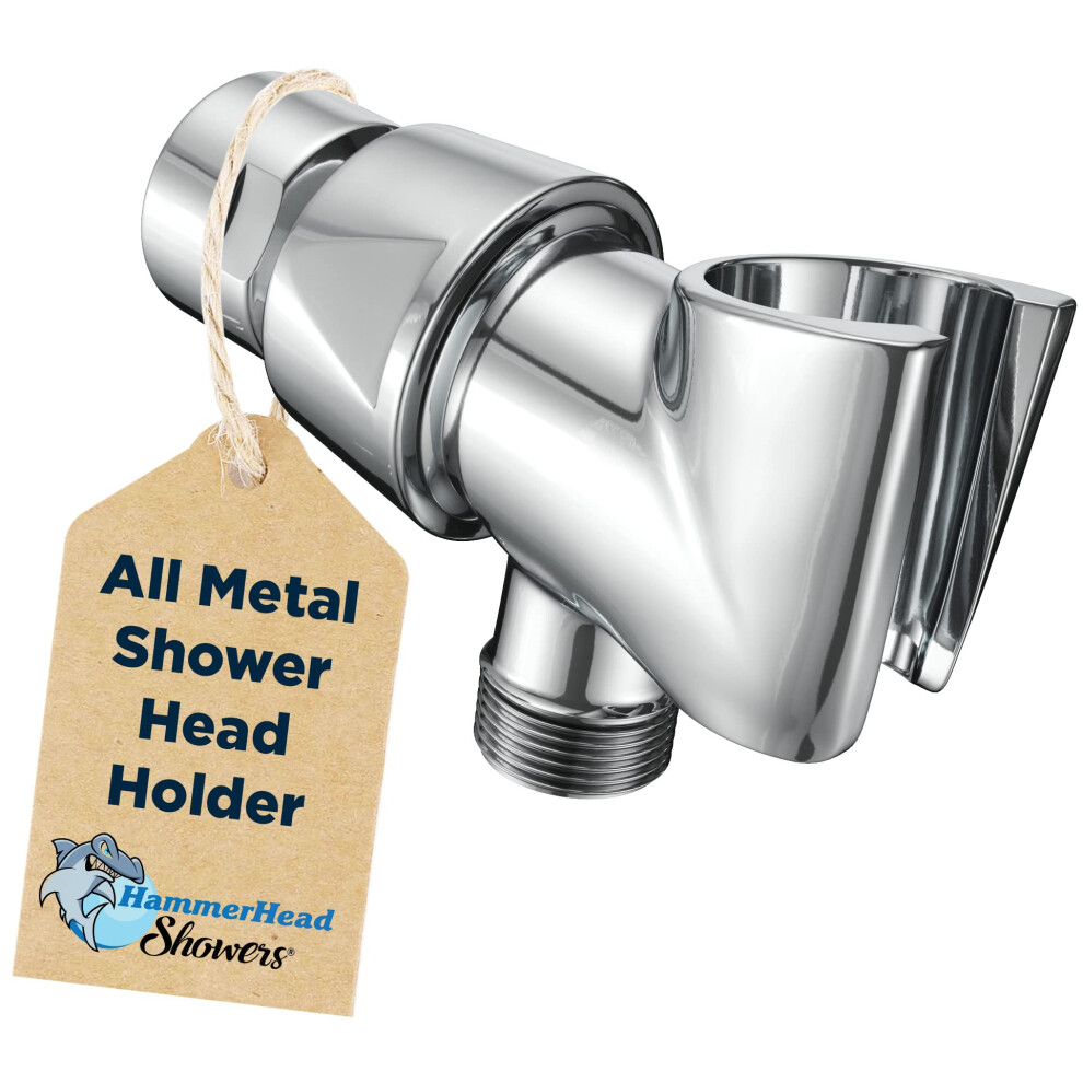 All Metal Handheld Shower Head Holder - Chrome - Adjustable Shower Wand Holder With Universal Wall Hook Bracket And Brass Pivot Ball - Hand Held Showe 720562999092