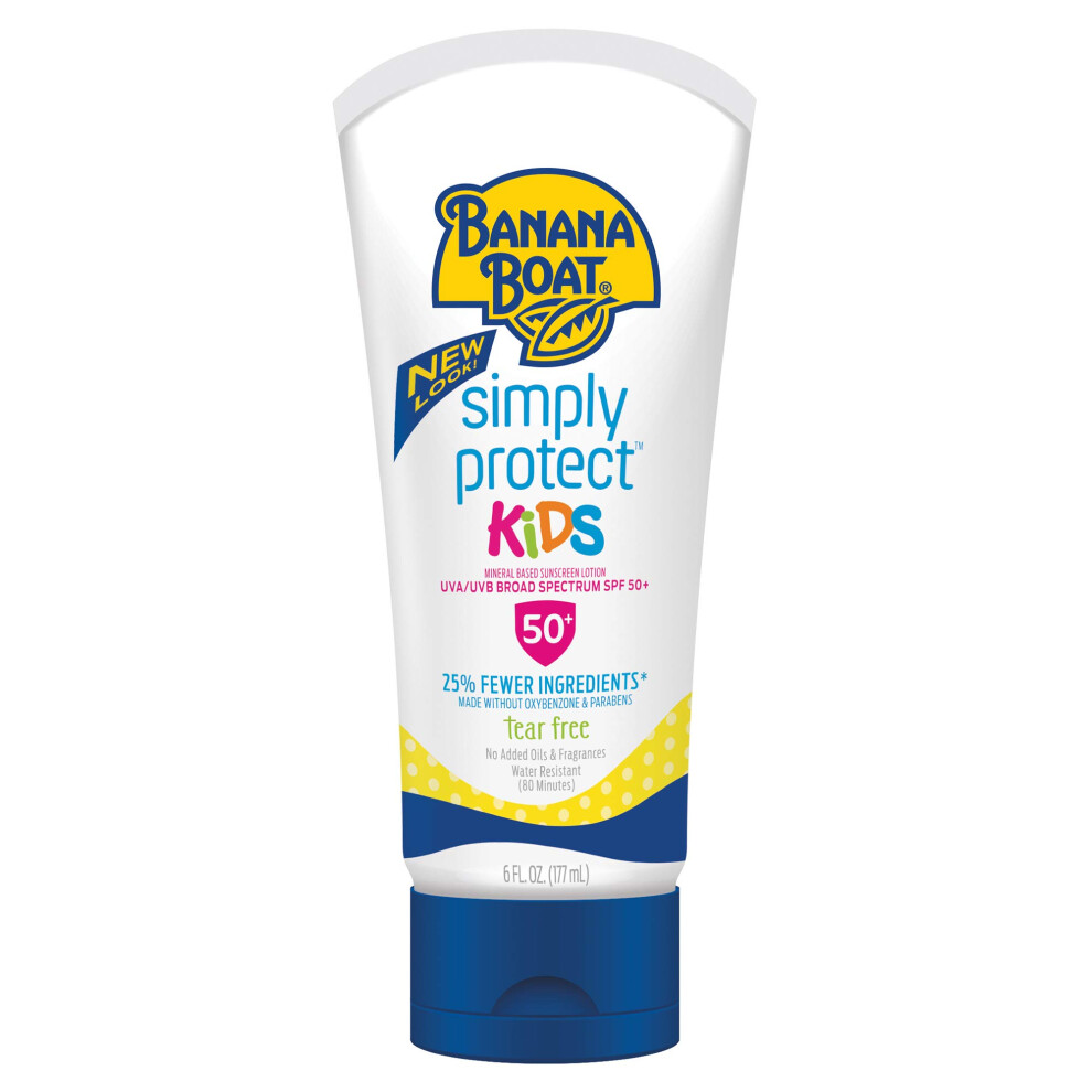 Banana Boat Simply Protect Mineral-Based Sunscreen Lotion for Kids  SPF 50+  Tear Free  25% Fewer Ingredients  6oz.