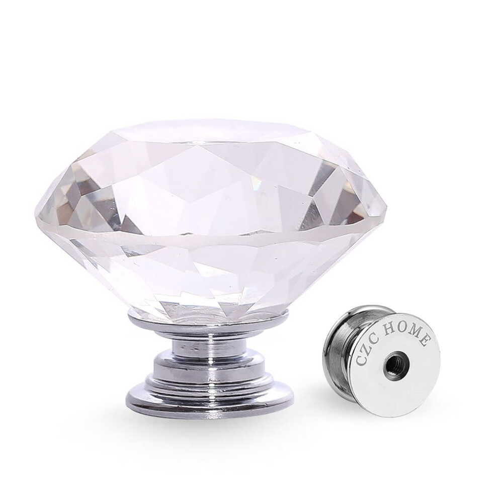 CZC HOME Lot de 10 poign   es de placard en cristal de diamant pour tiroirs, armoires, commodes, biblioth   ques, penderies, 40 mm, transparent