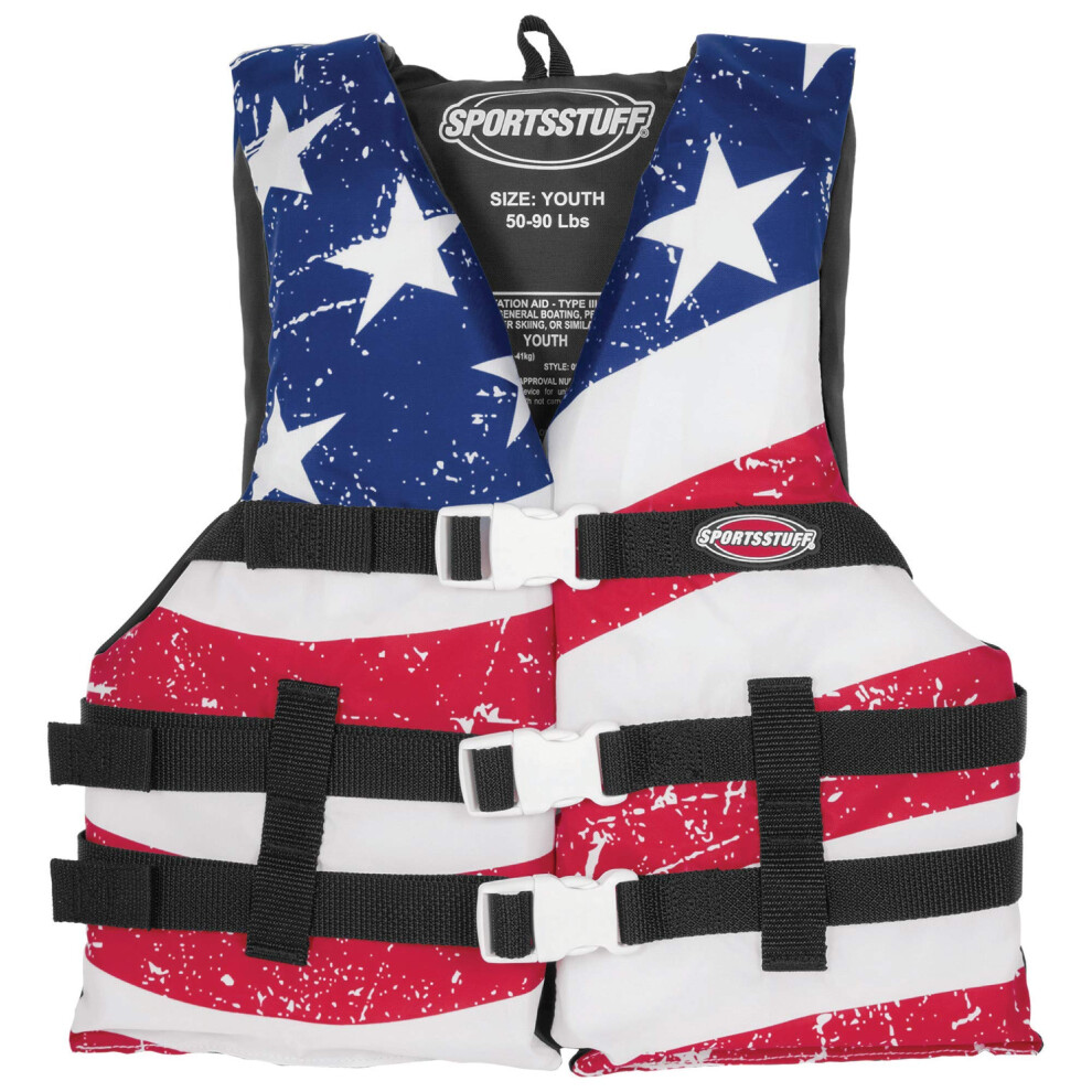 SPORTSTUFF Stars and Stripes Life Jacket US Coast Guard Approved Type III Adult Child Youth Sizes