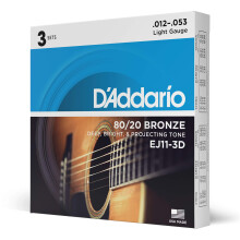 Corde per chitarra D'Addario - Corde per chitarra acustica - 80/20 Bronzo - Per chitarra a 6 corde - Suono profondo e brillante - EJ11-3D - Light