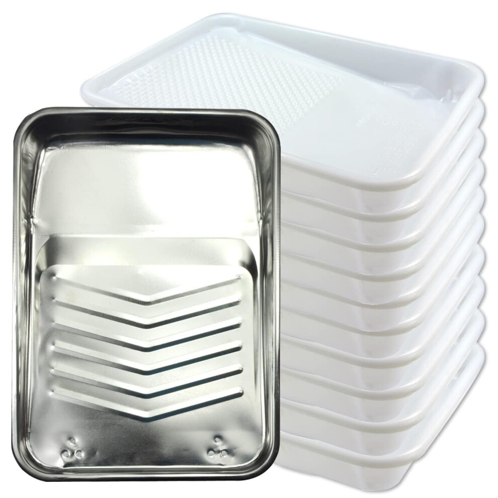 KINGORIGIN 1 Piece 9 Inch Metal Paint Tray with 10 Tray Liners  Paint Tray for Paint Roller  for Paint Brush  Paint Tray Liner Disposable for Home Wal-image-OPC-PFXVSKV-NEW