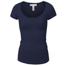 Emmalise T-shirt met korte mouwen voor dames, ronde hals, T-shirt (2XL marineblauw)
