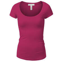Emmalise T-shirt met korte mouwen voor dames, ronde hals, T-shirt (2XL fuschia)