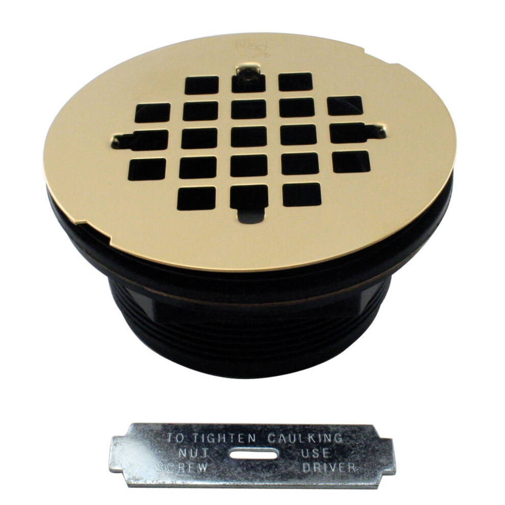 Westbrass D206p-01 2 No-Caulk Pvc Compression Shower Drain With 4-1/4 Round Grid Cover 1 Pack Polished Brass 747028433778