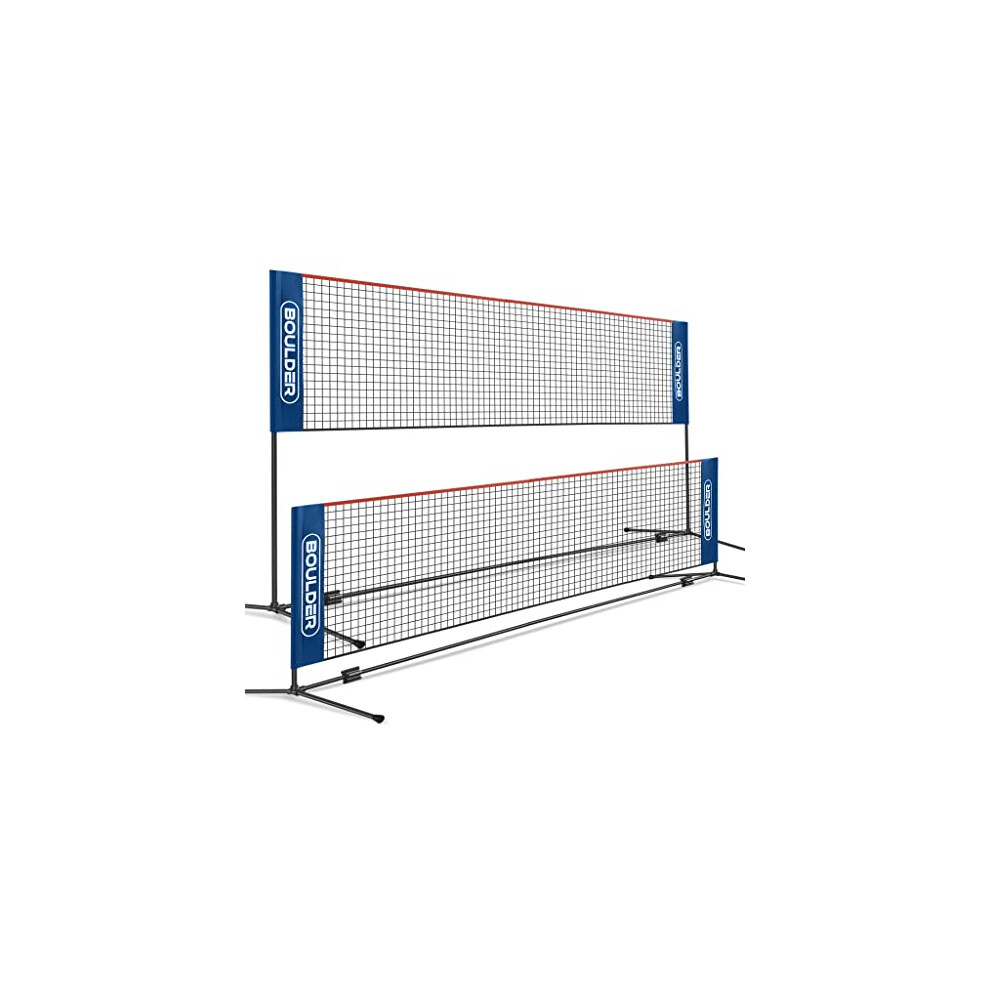 BOULDER Portable Badminton Net Set - for Tennis  Soccer Tennis  Pickleball  Kids Volleyball - Easy Setup Nylon Sports Net with Poles Blue/Red  17 FT