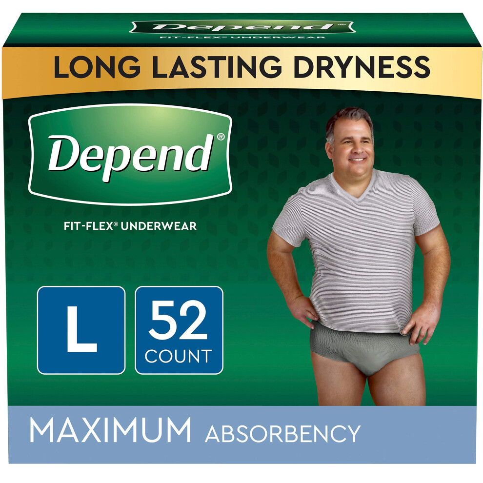 Afhankelijk Grey Depend Fit-Flex Incontinence Underwear For Men Maximum Absorbency Disposable Large 52 Count 2 Packs Of 26 Packaging May Vary