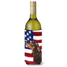 Caroline's Treasures Black and Tan Dachshund Patriotic Decorative Bottle Hugger 750ml Multicolor
