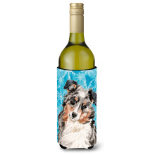 Caroline's Treasures Australian Shepherd Winter Decorative Bottle Hugger 750ml Multicolor