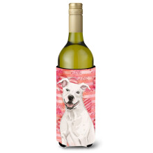 """"Caroline's Treasures White Staffie Bull Terrier Love Decorative Bottle Hugger 750ml Multicolor""""
