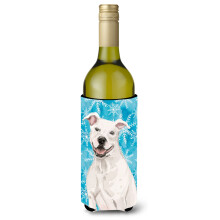 """"Caroline's Treasures White Staffie Bull Terrier Winter Decorative Bottle Hugger 750ml Multicolor""""