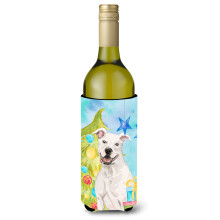 Caroline's Treasures White Staffie Bull Terrier Christmas Decorative Bottle Hugger 750ml Multicolor