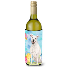 Caroline's Treasures White Staffie Bull Terrier Easter Decorative Bottle Hugger 750ml Multicolor