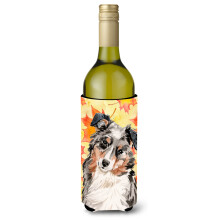 Caroline's Treasures Australian Shepherd Fall Decorative Bottle Hugger 750ml Multicolor