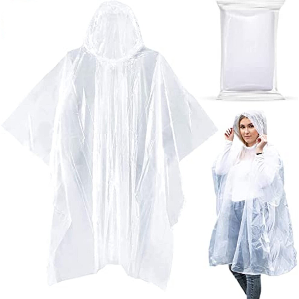 20-Pack Waterproof Rain Ponchos for Adults with Hood for Camping  Hiking  Clear - 100% Waterproof Disposable Raincoat for Men & Women
