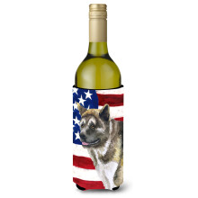 Caroline's Treasures American Akita Patriotic Decorative Bottle Hugger 750ml Multicolor