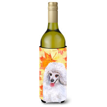 """"Caroline's Treasures Medium White Poodle Fall Decorative Bottle Hugger 750ml Multicolor""""
