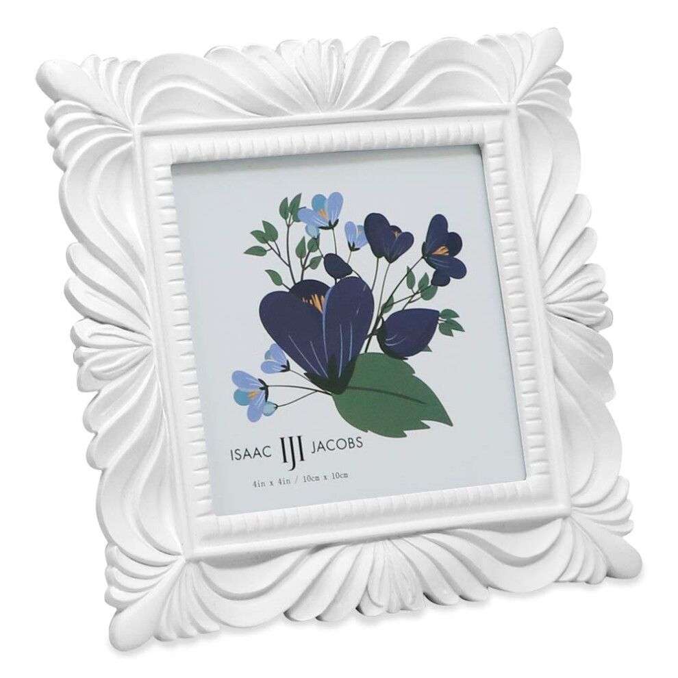 Isaac Jacobs 4x4 White Wave Textured Hand-Crafted Resin Picture Frame with Easel & Hook for Tabletop & Wall Display  Decorative Swirl Design Home D?co