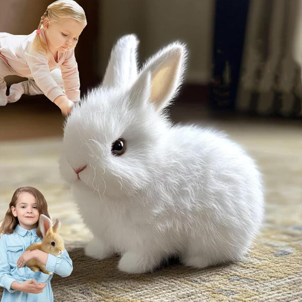 New (White) Rabbit Ornaments, Realistic Bunny Toy For Kids, Perfect Impersonator Of Bunny Kind, Jumping, Twitching, And Shaking Ears White