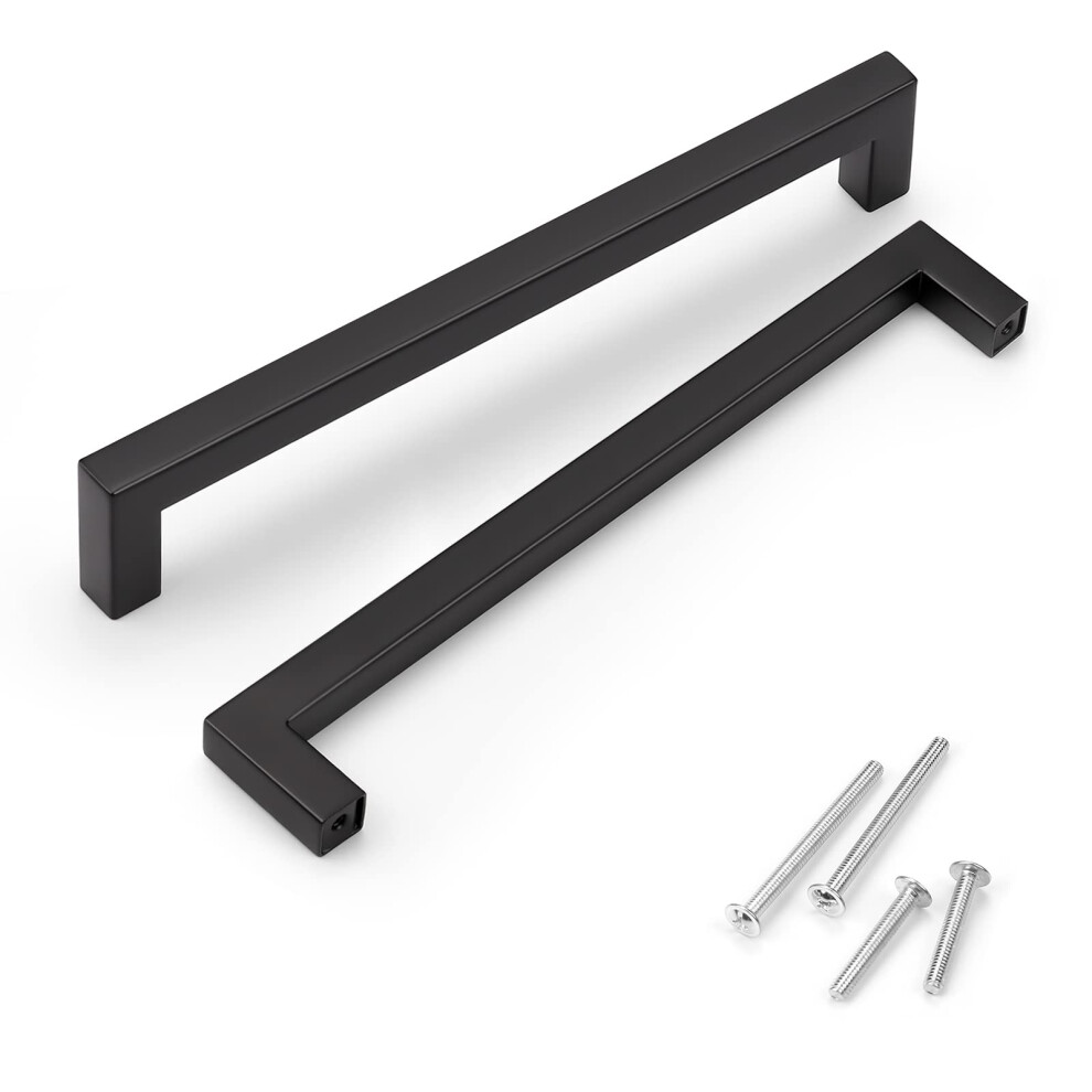 KNOBWELL 6 Pack Matte Black Stainless Steel Kitchen Cabinet Door Handles - T Bar Square Kitchen Cabinet Door Handle  7-9/16 Inch Hole Centers  Modern-image-OPC-PFSN7DT-NEW