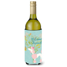 """"Caroline's Treasures Welcome Friends Pink Poodle Decorative Bottle Hugger 750 ml Multicolor""""