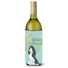""""Caroline's Treasures Welcome Friends Black Springer Spaniel Decorative Bottle Hugger 750 ml Multicolor""""