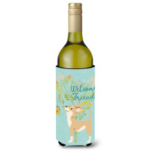 """"Caroline's Treasures Welcome Friends Brown White Chihuahua Decorative Bottle Hugger 750 ml Multicolor""""