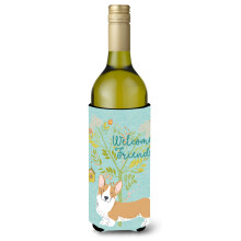 """"Caroline's Treasures Welcome Friends Pembroke Welsh Corgi Red Decorative Bottle Hugger 750 ml Multicolor""""