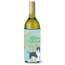 """"Caroline's Treasures Welcome Friends Black Bull Terrier Decorative Bottle Hugger 750 ml Multicolor""""