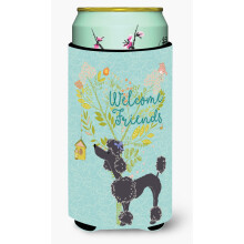 """"Caroline's Treasures Welcome Friends Black Poodle Decorative Can Hugger Tall Boy Multicolor""""