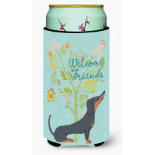 """"Caroline's Treasures Welcome Friends Black Tan Dachshund Decorative Can Hugger Tall Boy Multicolor""""