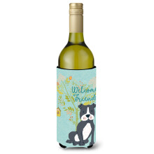 """"Caroline's Treasures Welcome Friends Black Staffie Decorative Bottle Hugger 750 ml Multicolor""""