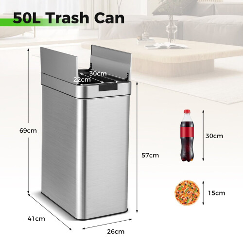 Costway Slim Kitchen Trash Can 50L Automatic Sensor Garbage Can with Wing Lids 1