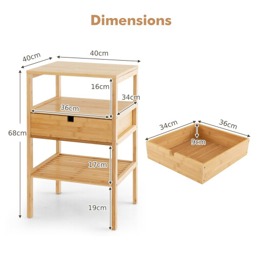Costway 2Pcs Bamboo Nightstand Bedside Table Modern Side Table Storage Cabinet w/Drawer 1