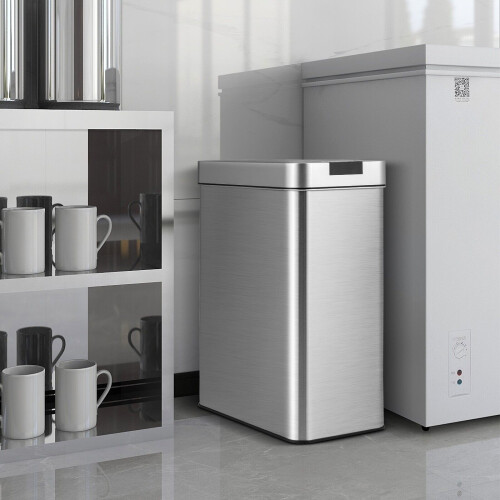 Costway Slim Kitchen Trash Can 50L Automatic Sensor Garbage Can with Wing Lids 2