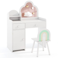 Kids Vanity Table and Chair Set Girls Vanity Set w/ Cloud-shaped Mirror White