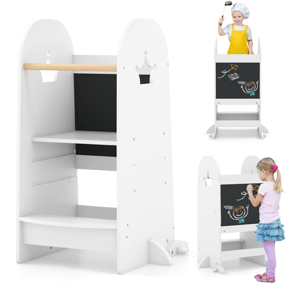 Multi-purpose Kids Kitchen Tower w/ Adjustable Height & Safety Rail White-image-OPC-PGBP5CQ-NEW