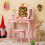 Costway Kids Vanity Set Princess Vanity Table & Chair Set w/Lighted Mirror-Pink 5