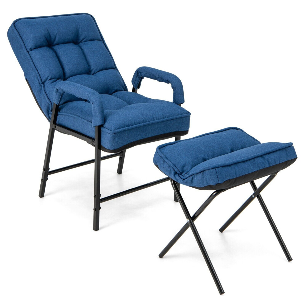 Modern Accent Chair Linen Fabric Upholstered Single Sofa Chair w/Ottoman