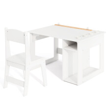 Kid's Art Table & Chair Set with 4 Paint Cups & 2 Storage Shelves White
