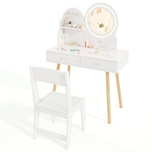 Princess Makeup Dressing Desk and Chair Set Kids Vanity Set-White