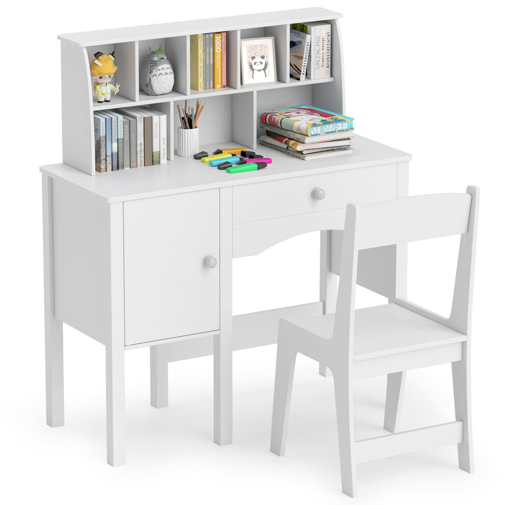 Kids Study Desk and Chair Set Children Wooden Craft Table & Chair-White